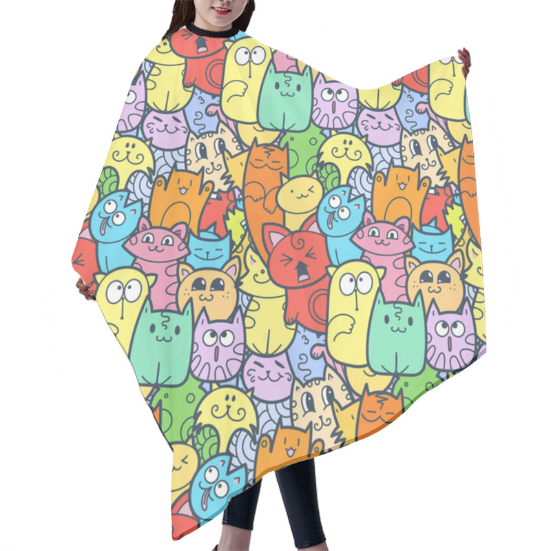 Personality  Funny Doodle Cats And Kittens Seamless Pattern For Prints, Designs And Coloring Books Hair Cutting Cape