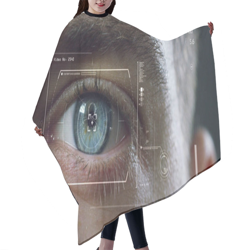 Personality  Human Being Futuristic Vision, Vision And Control And Protection Of Persons, Control And Security In The Accesses. Surveillance System, Immersive Technology Hair Cutting Cape