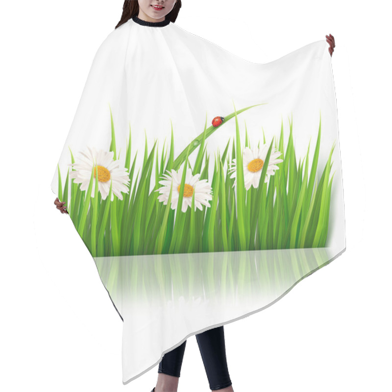 Personality  Nature Background With Green Grass And Flowers Vector. Hair Cutting Cape