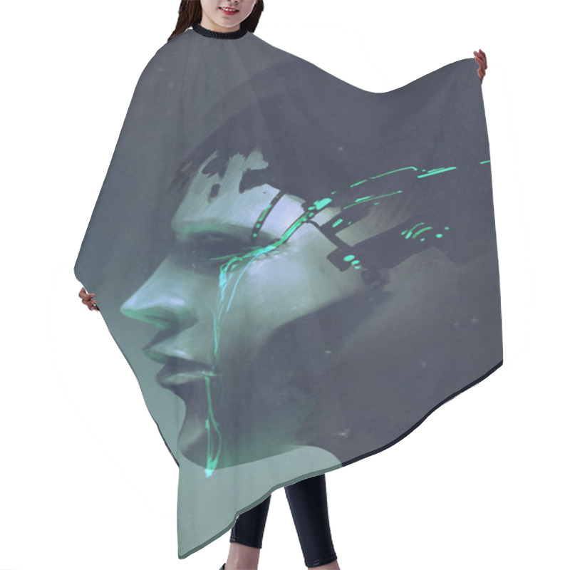 Personality  Side View Of Robot Crying Hair Cutting Cape