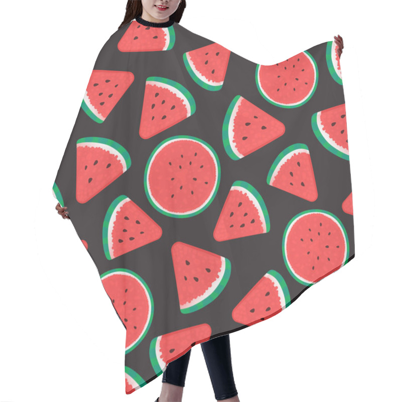 Personality  Watermelon Seamless Pattern Surface Design. Vector Illustration Isolated On Black Hair Cutting Cape