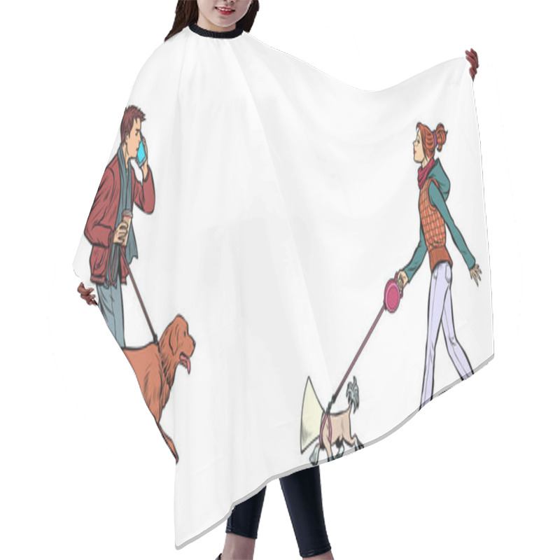 Personality  Man And Woman Walking With Dogs Hair Cutting Cape