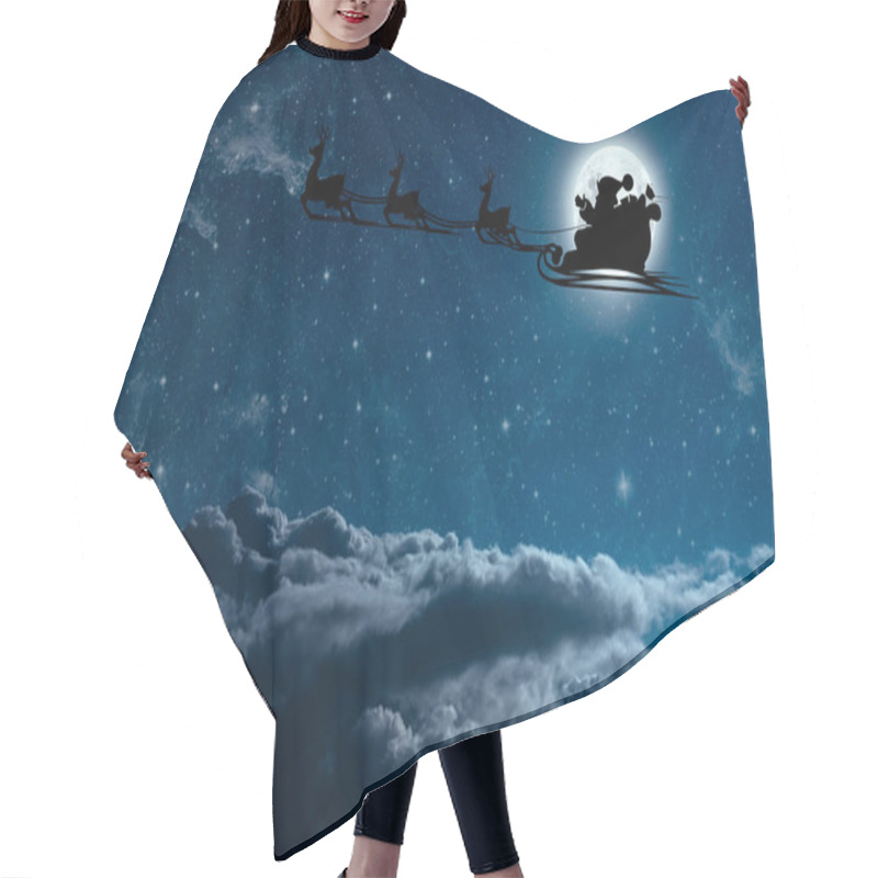 Personality  Santa Claus Flies On Christmas Eve In The Night Sky With Snow Hair Cutting Cape