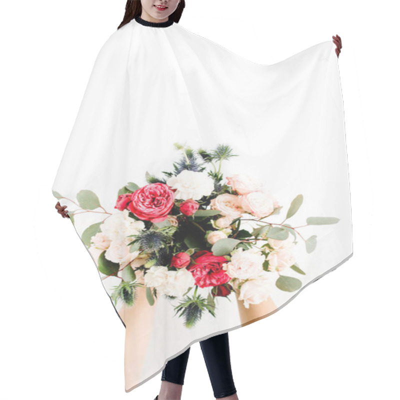 Personality  Girl's Hands Holding Beautiful Flowers Bouquet Hair Cutting Cape