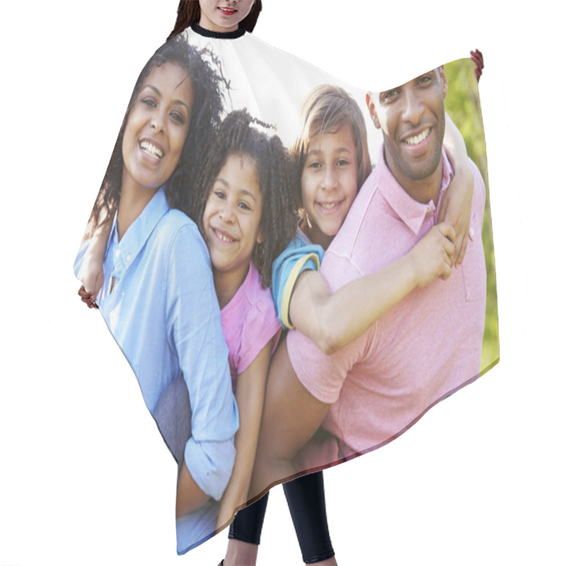 Personality  Parents Giving Children Piggyback Rides Hair Cutting Cape