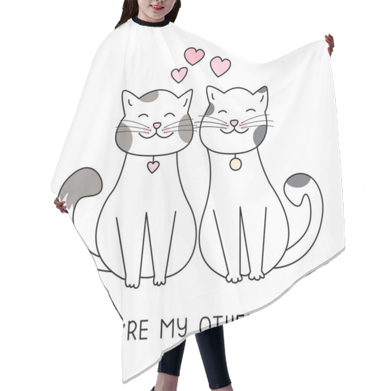 Personality  Lovely Couple Of Cats And Heart Hand Drawn Style, Cute Cartoon Funny Animal Characters. Hair Cutting Cape