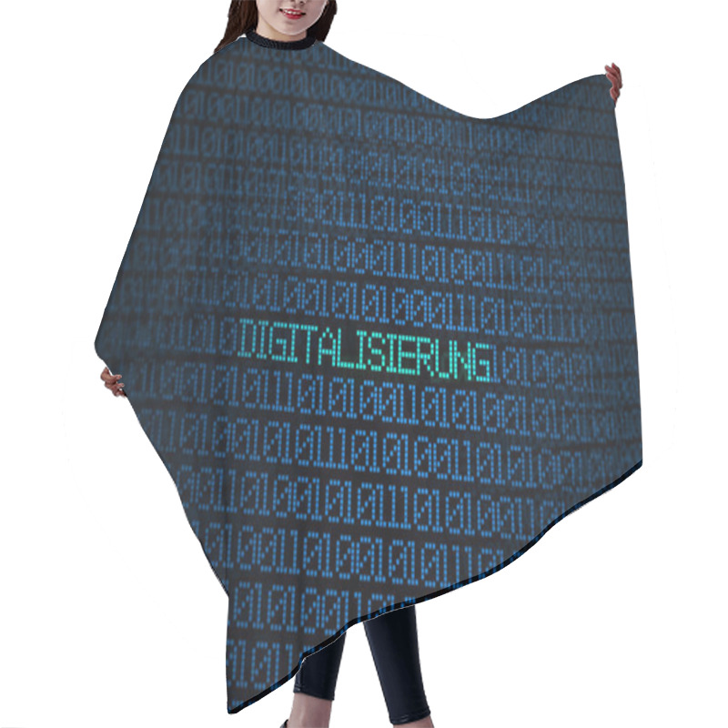 Personality  Glowing Red Binary Code On Screen With Word DIGITALISIERUNG (German For Digitalization) Background Concept Hair Cutting Cape