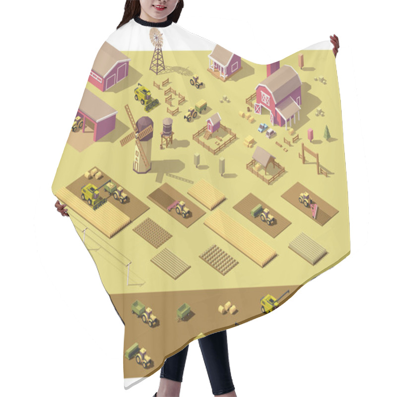 Personality  Vector Isometric Low Poly Farm Elements Hair Cutting Cape