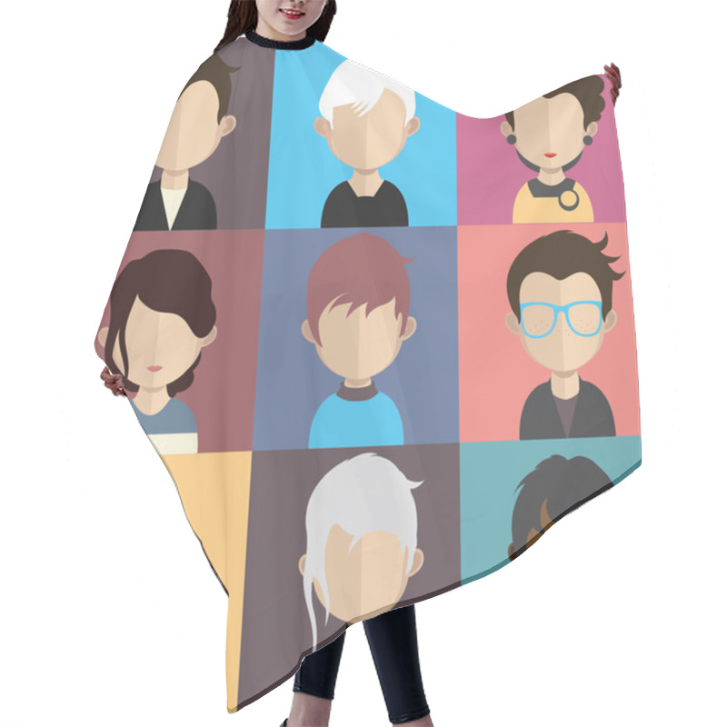 Personality  Set Of People Icons With Faces. Hair Cutting Cape