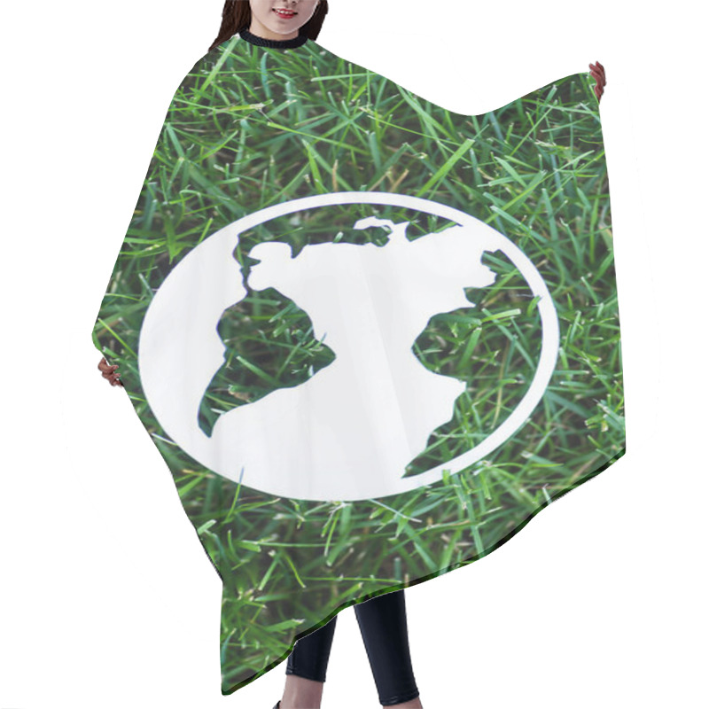 Personality  Top View Of Paper Planet Sign On Green Grass, Ecology Concept Hair Cutting Cape