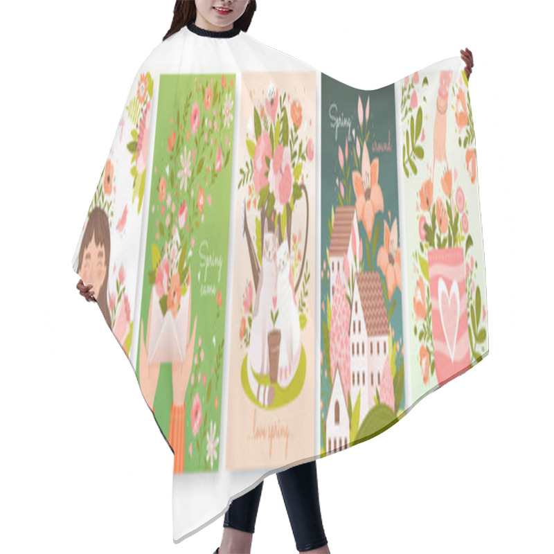 Personality  Set Of Five Different Spring Season Card Designs Hair Cutting Cape