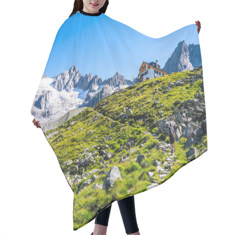 Personality  Two Hikers Ascending Planauer Hut On Sunny Summer Day. Zillertal Alps, Austria Hair Cutting Cape