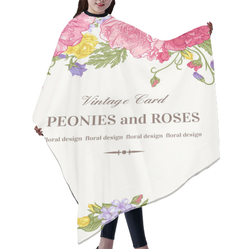 Personality  Card With Garden Flowers.  Hair Cutting Cape