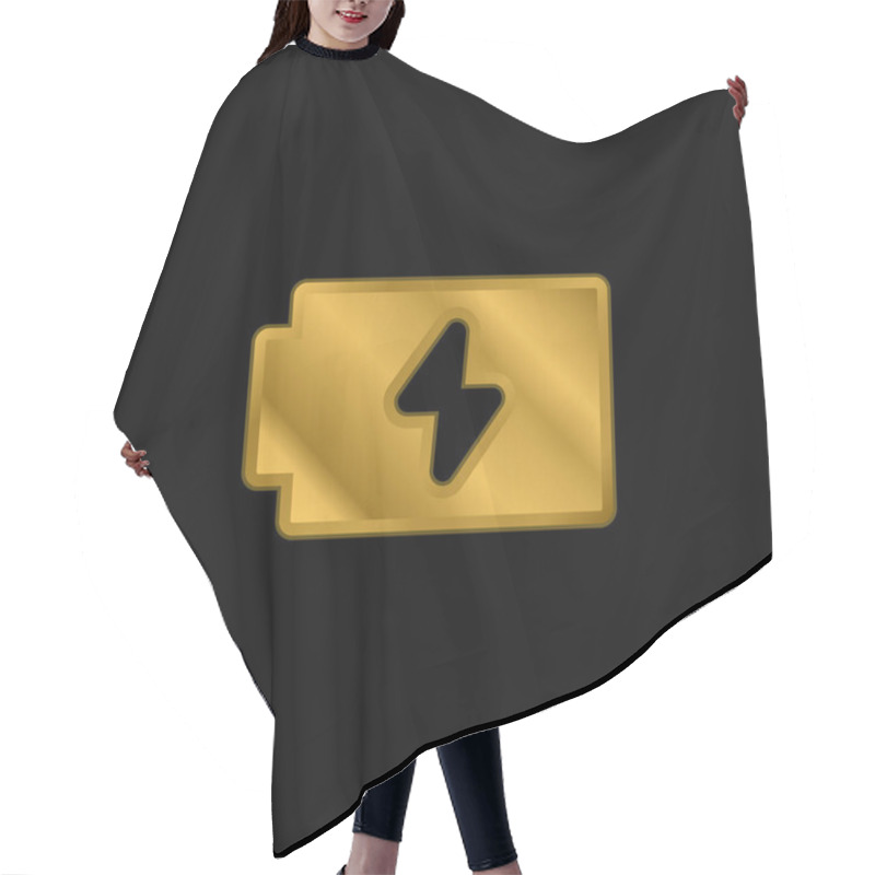 Personality  Battery Gold Plated Metalic Icon Or Logo Vector Hair Cutting Cape