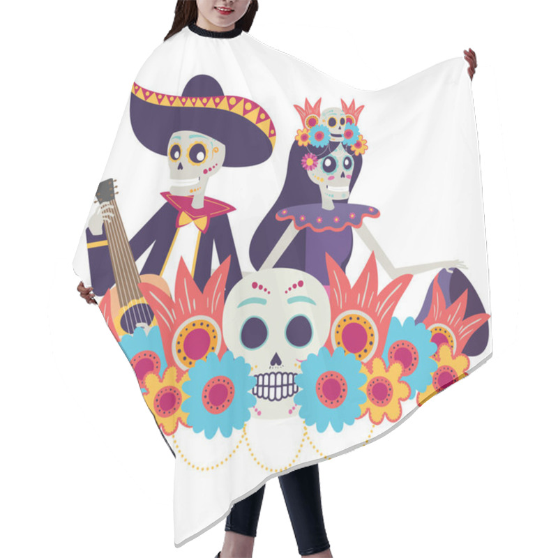 Personality  Catrina And Mariachi Skulls Dancing And Playing Guitar Hair Cutting Cape