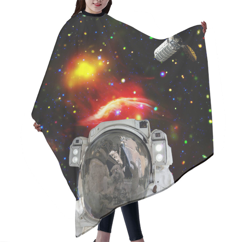 Personality  Astronaut Posing Against Galaxies And Stars. Outer Space. The El Hair Cutting Cape