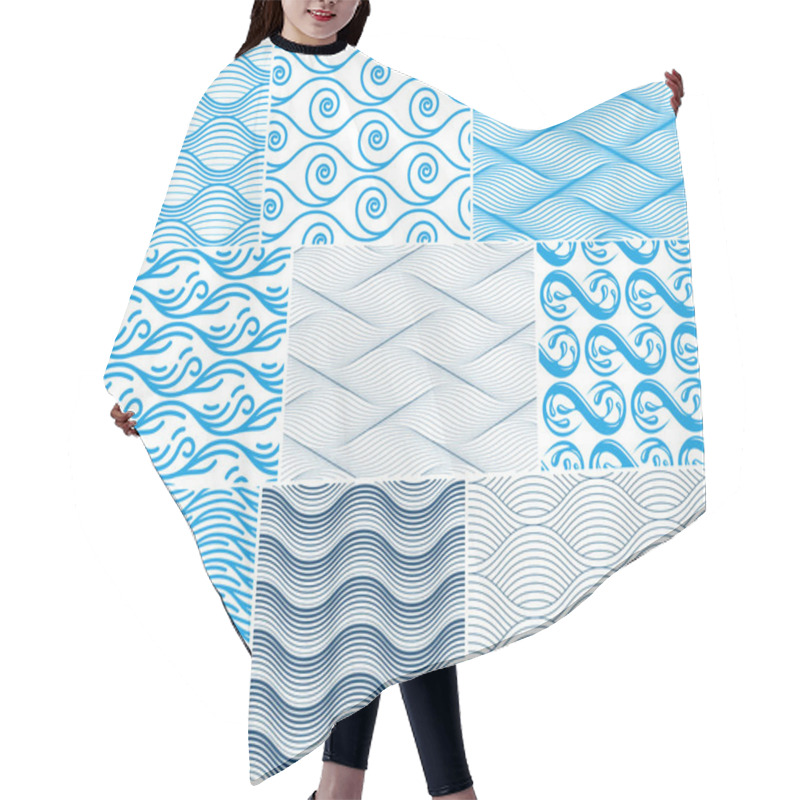 Personality  Waves Seamless Pattern, Vector Water Runny Curve Lines Abstract  Hair Cutting Cape