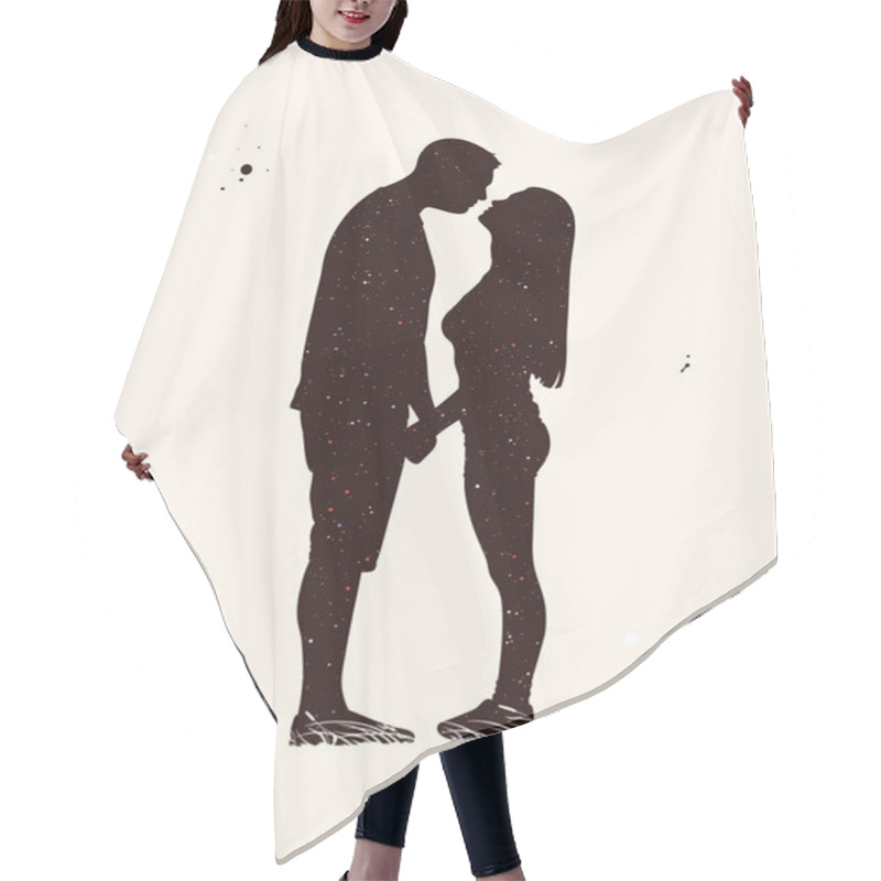 Personality  Kissing Couple. Lovers Abstract Silhouette. Night Starry Sky Hair Cutting Cape