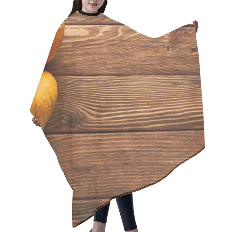 Personality  Top View Of Uncooked Pumpkins On Wooden Surface With Copy Space Hair Cutting Cape