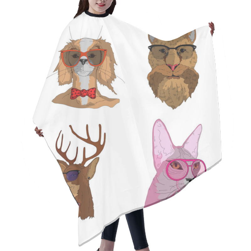 Personality  Hipster Deer In T Shirt And Glasses Hair Cutting Cape