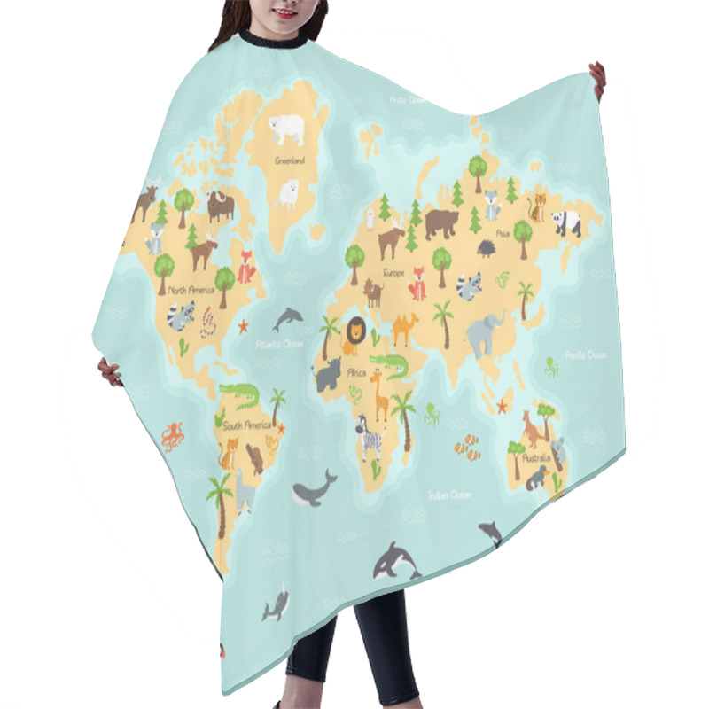 Personality  World Map With Wild Animals And Plants Hair Cutting Cape