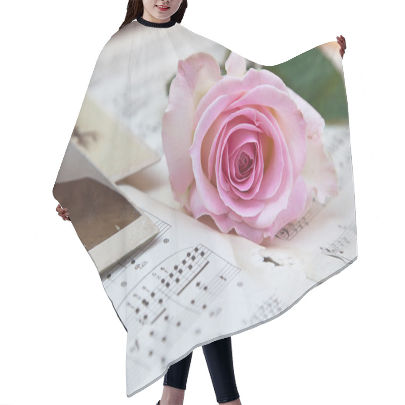 Personality  Picture Of Pink Rose On Old Sheets Of Music Hair Cutting Cape