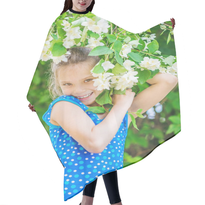 Personality  Smiling Girl Near Blooming Jasmine Hair Cutting Cape