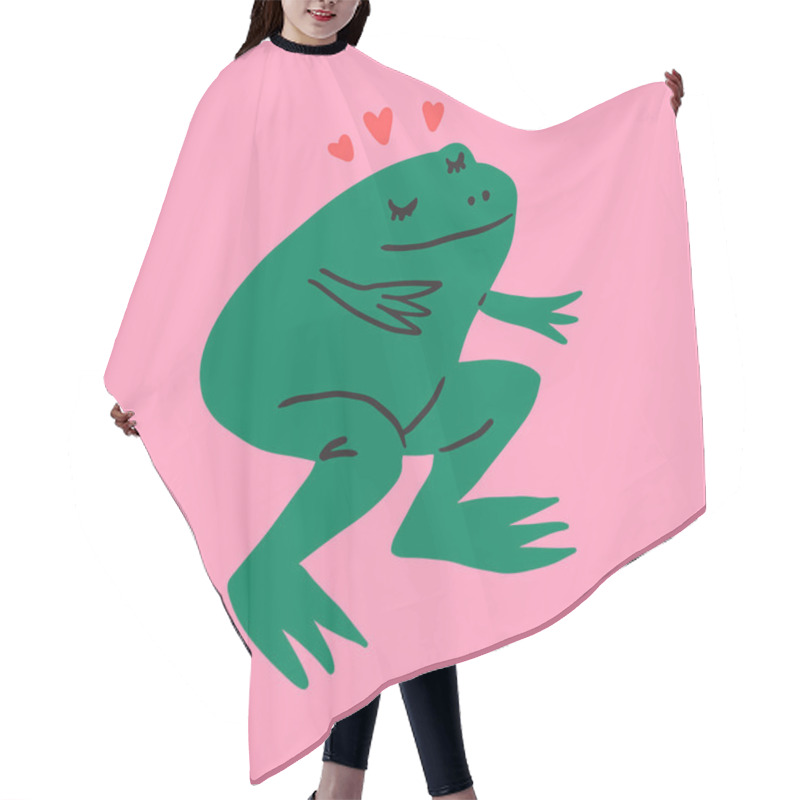 Personality  Funny Cute Comic Green Frog Valentines Childish Boho Animal Character Handdrawn Trendy Vector Illustration Hair Cutting Cape