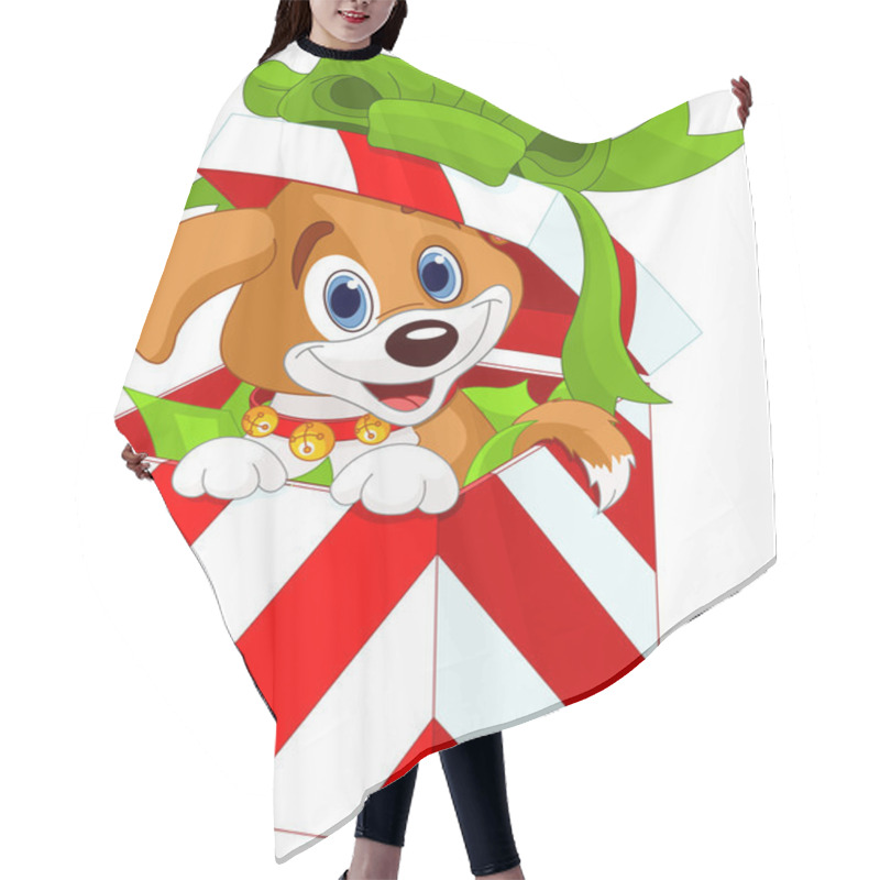 Personality  Puppy In A Christmas Gift Box Hair Cutting Cape