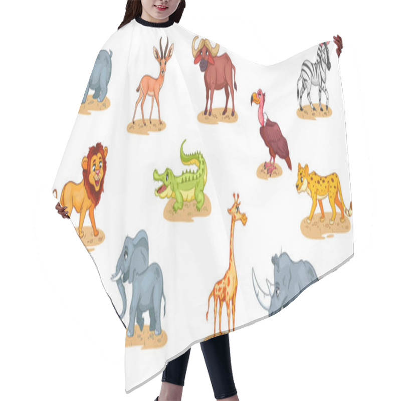 Personality  Large Set Of African Animals. Funny Animal Characters In Cartoon Style. Hair Cutting Cape