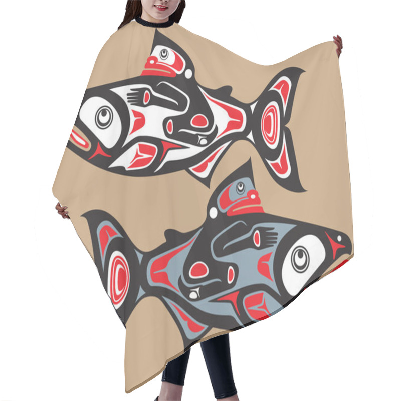 Personality  Fish - Salmon - Native American Style Vector Hair Cutting Cape