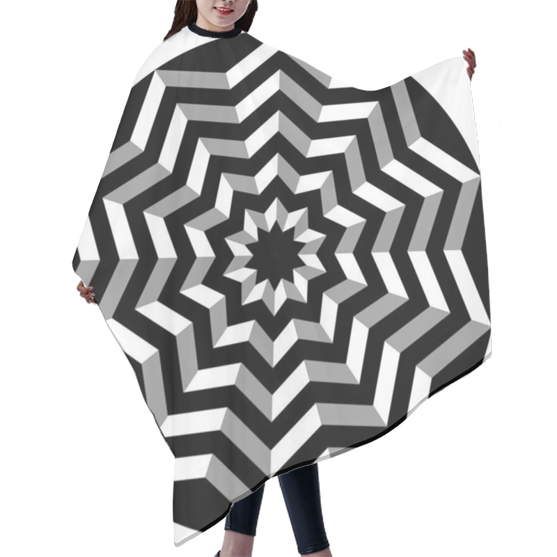 Personality  Monochrome Optical Illusion, Concentric Stars Create A Mesmerizing Effect With Alternating Black, White, And Grey Shades. Vector Object With Isolated Background. Hair Cutting Cape