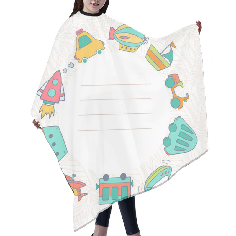 Personality  Vector Cute Frame With Transportation Icons Hair Cutting Cape