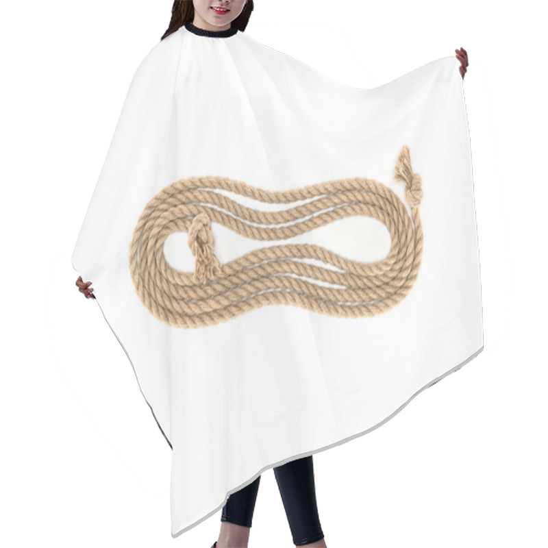 Personality  Top View Of Arranged Brown Marine Rope With Knots Isolated On White Hair Cutting Cape