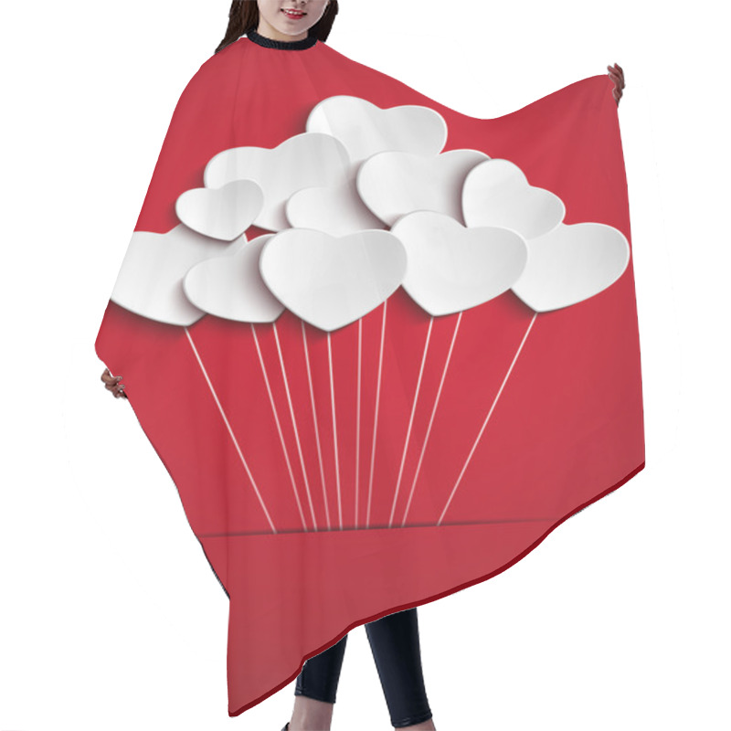 Personality  Valentines Day Heart Balloons On Red Background Hair Cutting Cape