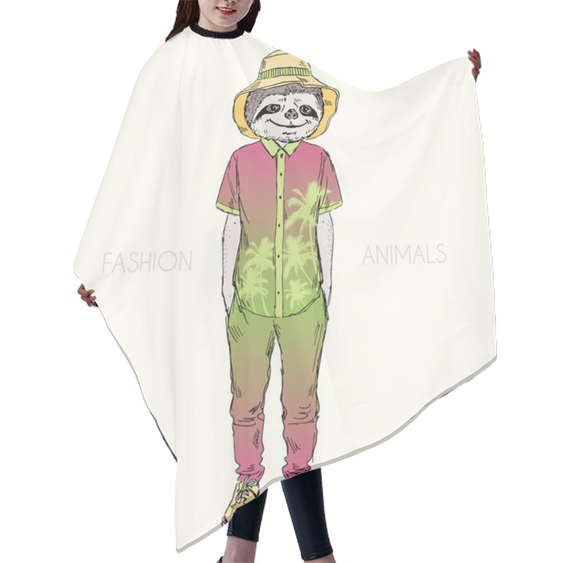 Personality  Sloth Dressed Up In Hawaiian Style Hair Cutting Cape