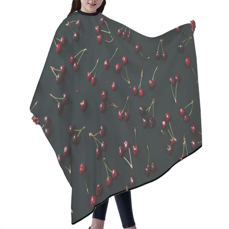 Personality  Top View Of Red Ripe Sweet Cherries On Black Background  Hair Cutting Cape