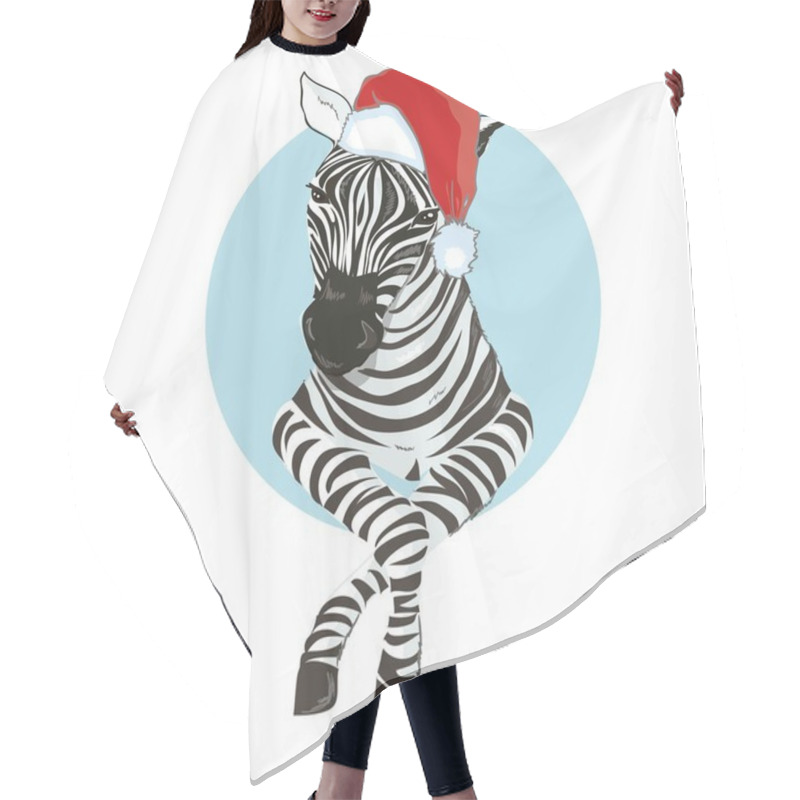 Personality  Zebra Hat - Vector Illustration.Zebra Wearing Santa Hats . Savannah Animal Hair Cutting Cape