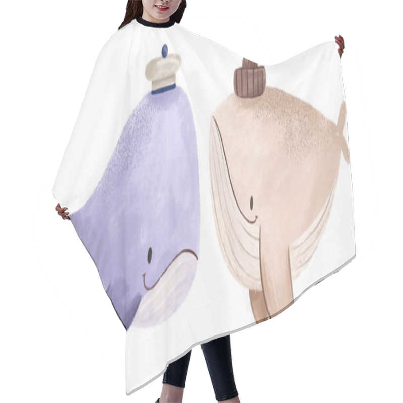 Personality  Two Whales Look At Each Other. Cartoon Characters. Fishes And The Underwater World. Cartoon Whale Sailor. Cute Hand Drawn Children's Illustration On Isolated Background. Kids Nautical Illustratio Hair Cutting Cape