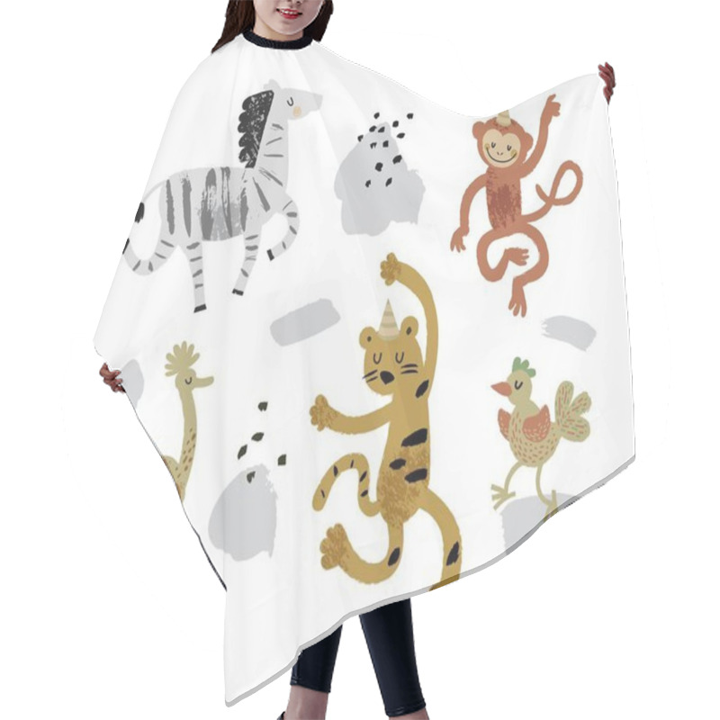 Personality  Vector Illustration Set Of Cute Dancing Animals In Cartoon Style Hair Cutting Cape