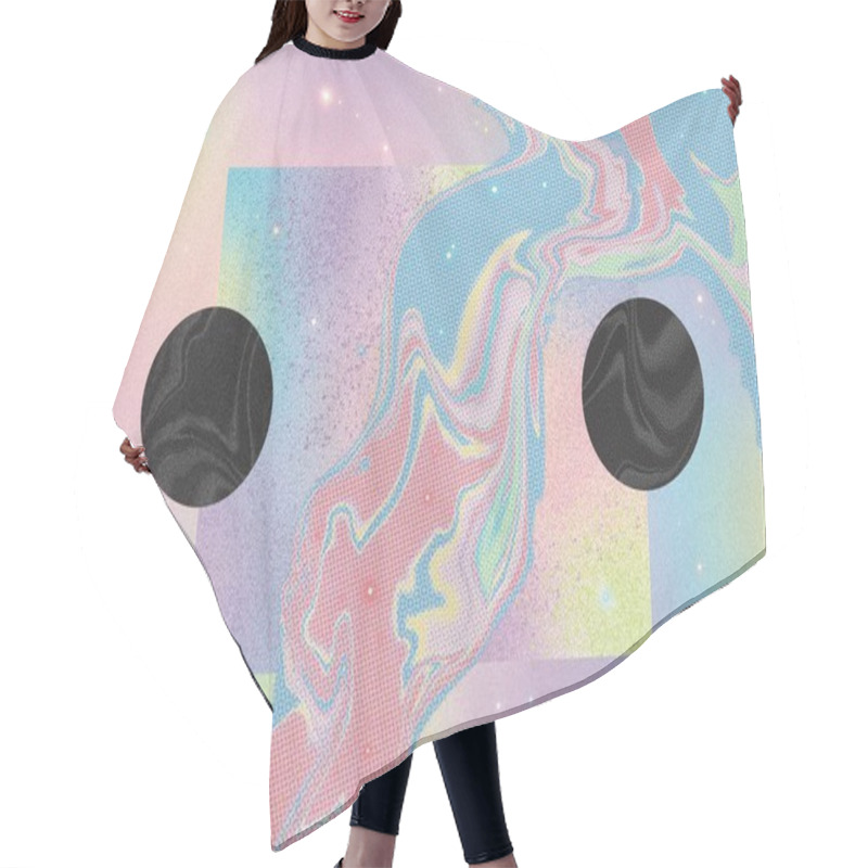 Personality  Retro Nostalgic Two Black Planet Holes In A Pastel Pink Marble Space Sky With Noise, Grain And Halftone Texture And Stars Hair Cutting Cape