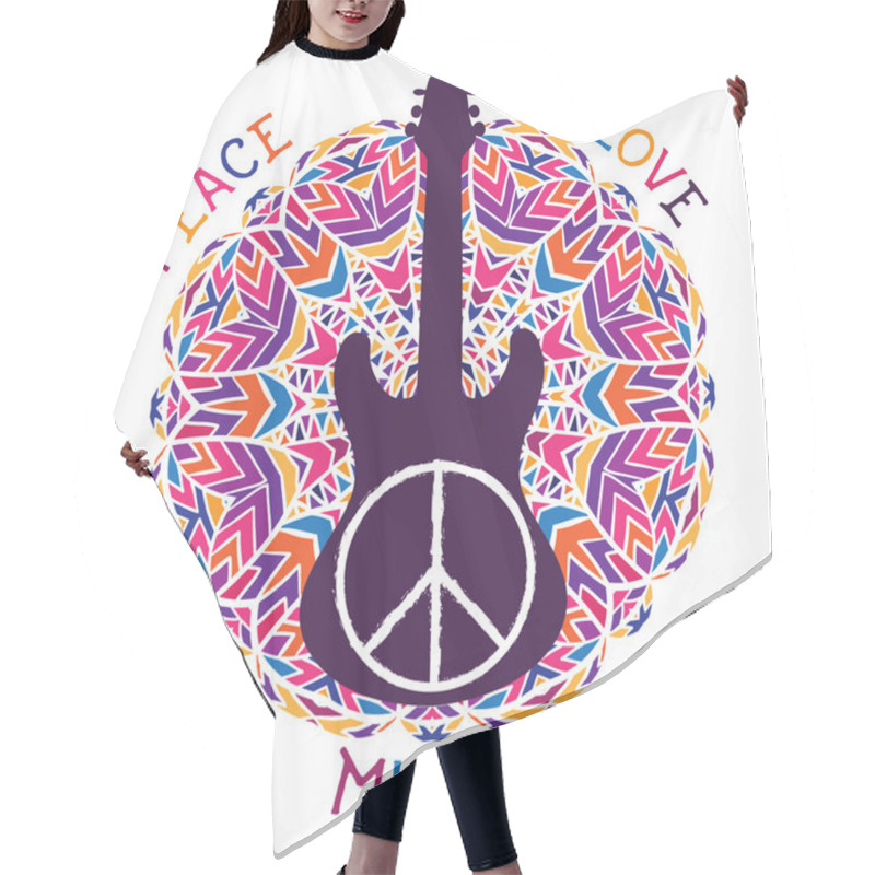 Personality  Hippie Peace Symbol. Peace, Love, Music Sign And Guitar On Ornate Colorful Mandala Background. Design Concept For Banner, Card, Scrap Booking, T-shirt, Bag, Print, Poster. Vector Illustration Hair Cutting Cape