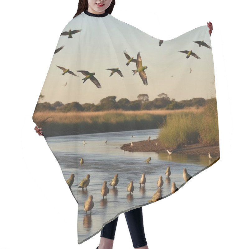 Personality  Nature's Harmony Hummingbird & Flower AI Image Generator. Hair Cutting Cape