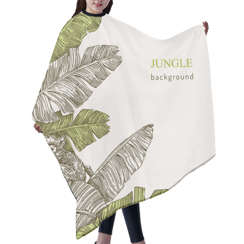 Personality  Beautiful Background. The Monkey Sitting On The Branch Of A Tropical Palm. Vintage Style.. Hair Cutting Cape