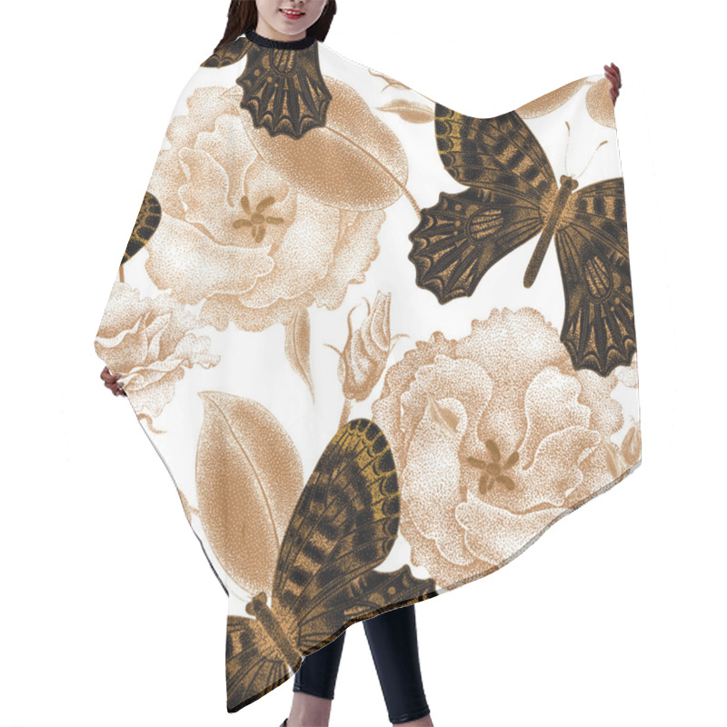 Personality  Seamless Pattern Of Flowers And Butterflies. Hair Cutting Cape