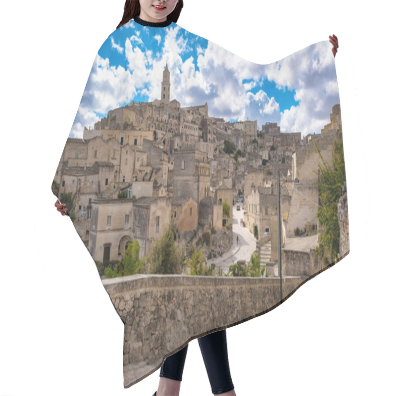 Personality  Wandering Through The Historic Alleys Of Matera In Puglia, Italy, Where Ancient Stone Buildings Rise Against A Stunning Sky Adorned With Fluffy Clouds In Summer Hair Cutting Cape