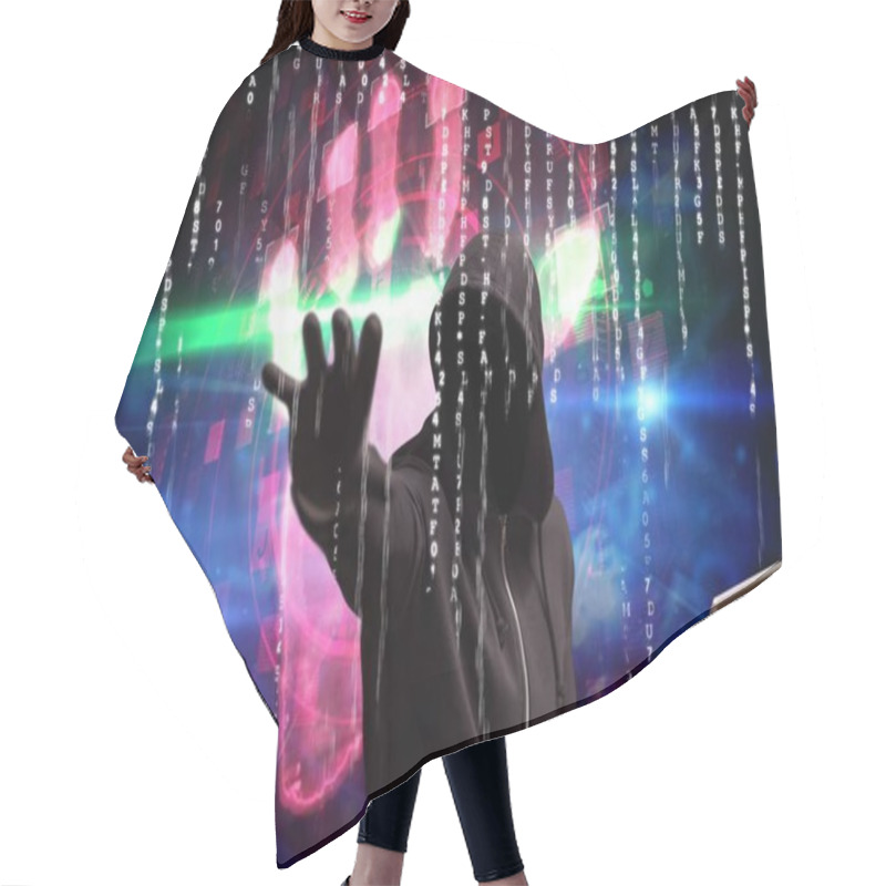 Personality  Composite Image Of Man With Laptop Hair Cutting Cape