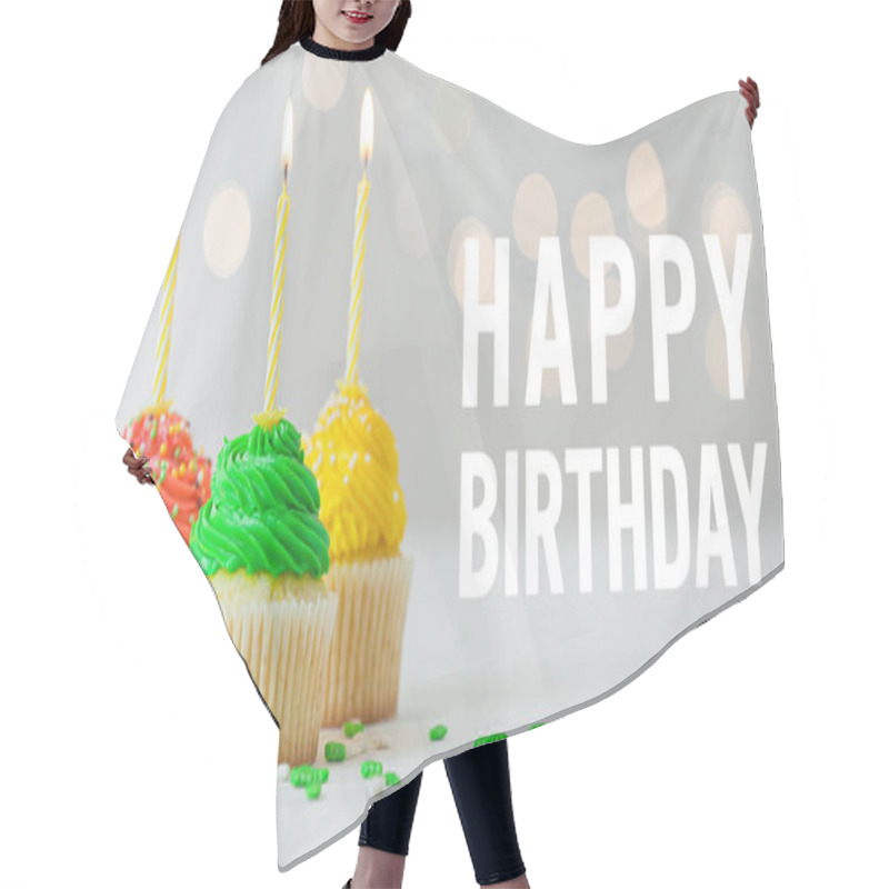 Personality  Birthday Greeting Card With Tasty Cupcakes Hair Cutting Cape