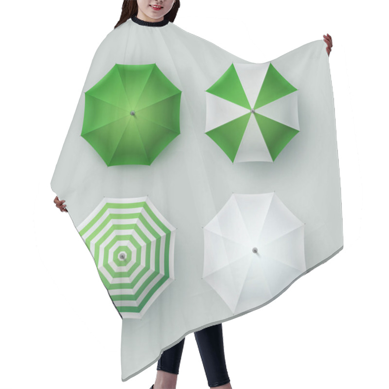 Personality  Set Of White Green Rain Umbrella Parasol Sunshade Top View Hair Cutting Cape