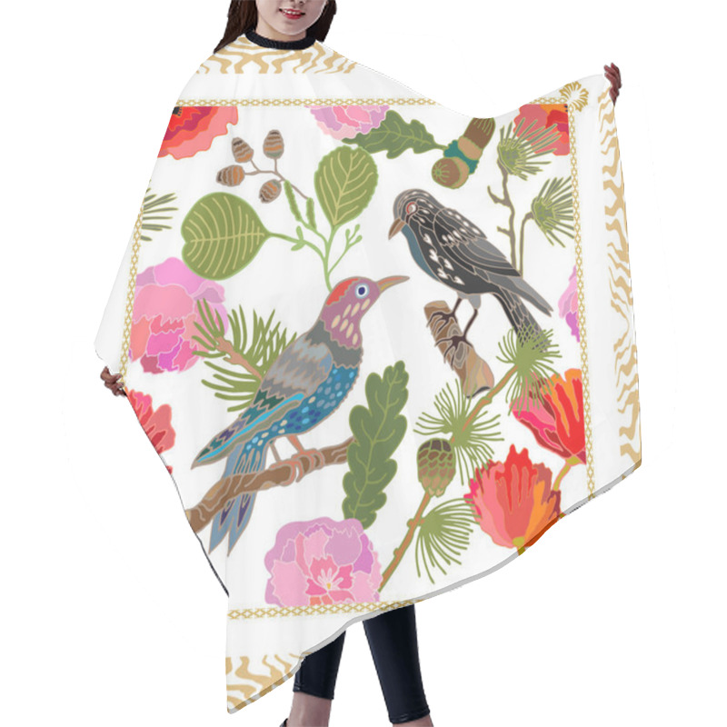 Personality  Golden Japanese Garden. Silk Scarf Pattern With Victorian Motifs.  Hair Cutting Cape